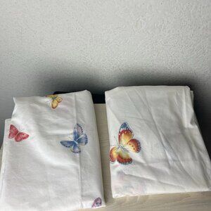 Pottery Barn 2 Euro Shams 24”x24” Butterfly Floral Ivory Cotton Italy